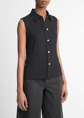 Sleeveless Button-Front Shirt in Short Sleeve - BLACK