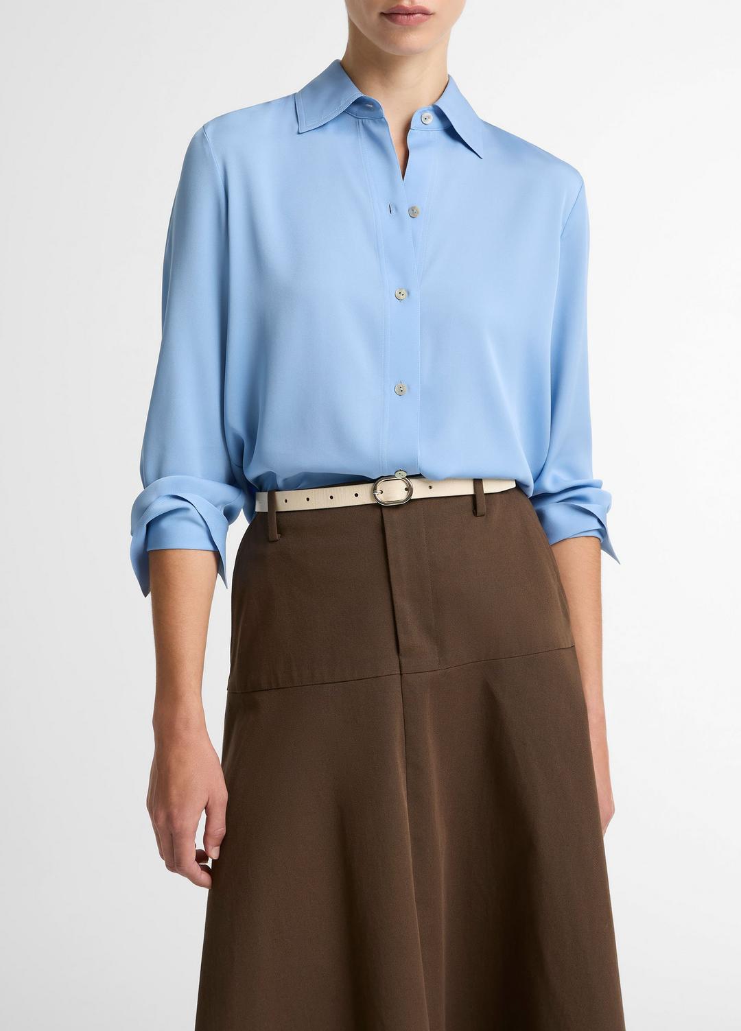 Stretch-Silk Button-Front Blouse in Long Sleeve - HYDRA