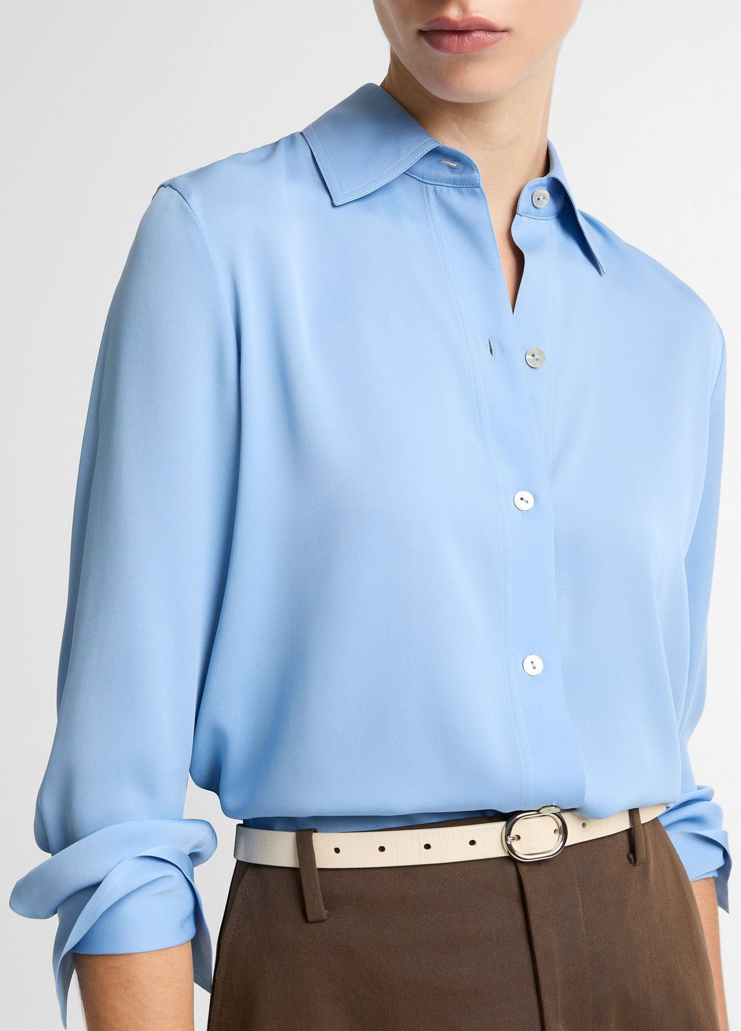 Stretch-Silk Button-Front Blouse in Long Sleeve - HYDRA