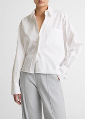 Cotton Cropped Button-Front Shirt  in Long Sleeve - OPTIC WHITE