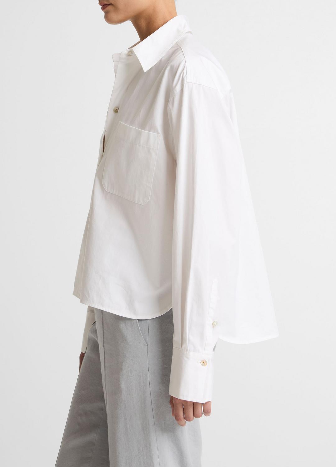 Cotton Cropped Button-Front Shirt  in Long Sleeve - OPTIC WHITE
