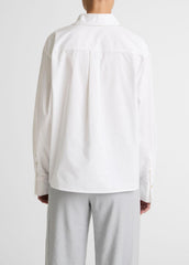 Cotton Cropped Button-Front Shirt  in Long Sleeve - OPTIC WHITE