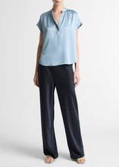 Silk Gathered Cap-Sleeve Blouse in Short Sleeve - DEL MAR