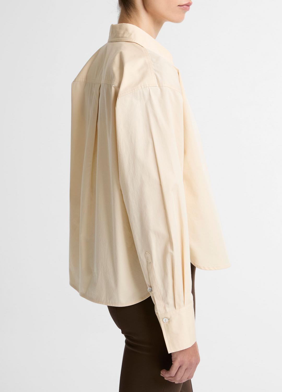 Cotton Cropped Button-Front Shirt  in Long Sleeve - ECRU