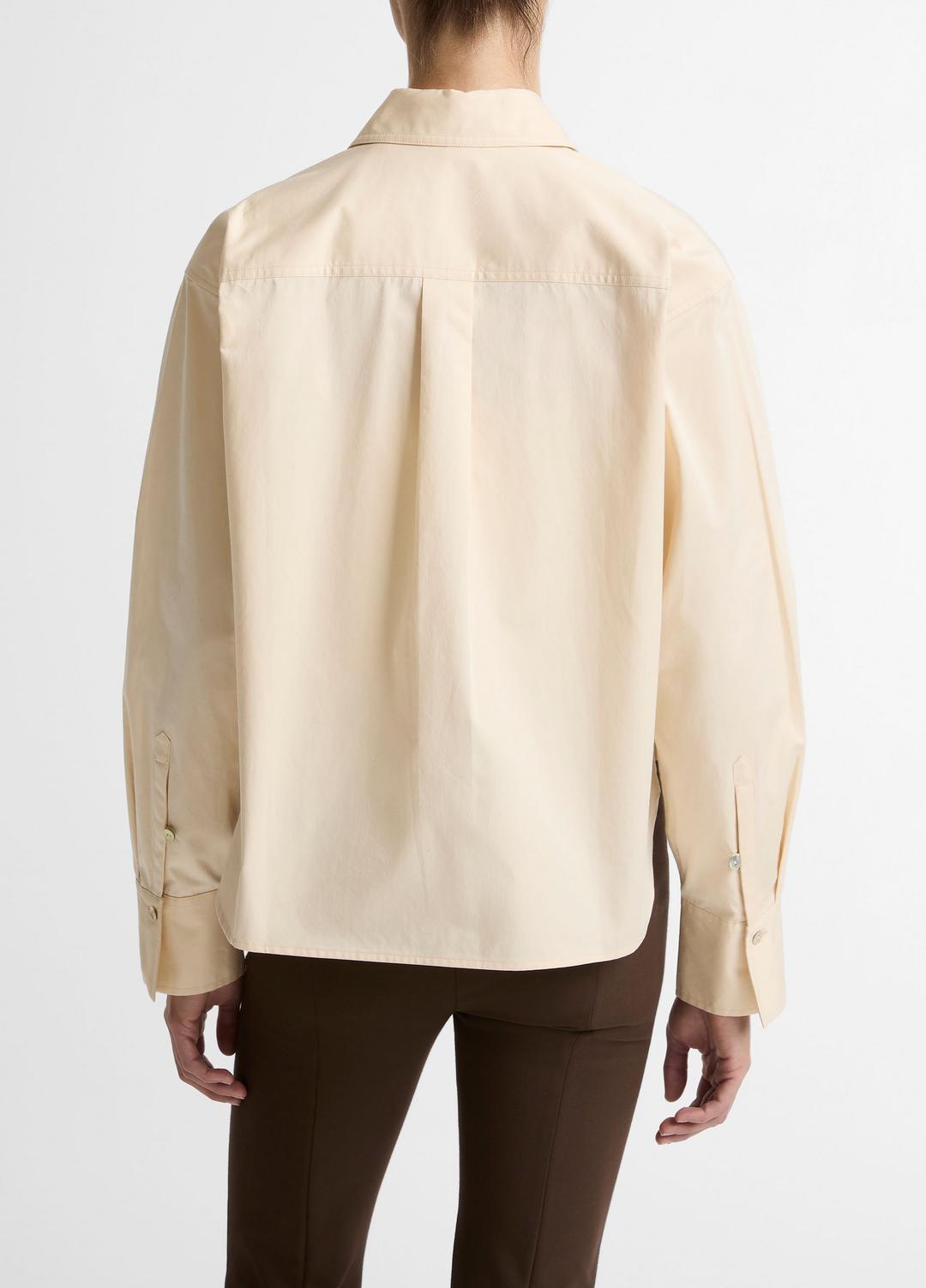 Cotton Cropped Button-Front Shirt  in Long Sleeve - ECRU