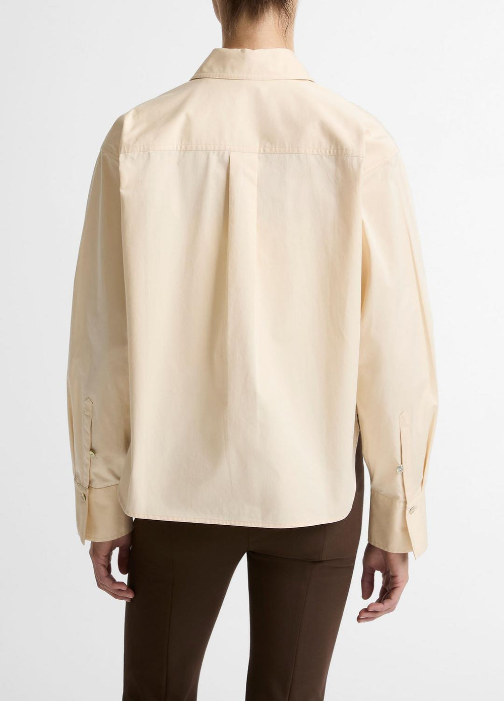 Cotton Cropped Button-Front Shirt  in Long Sleeve - ECRU