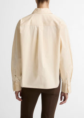 Cotton Cropped Button-Front Shirt  in Long Sleeve - ECRU