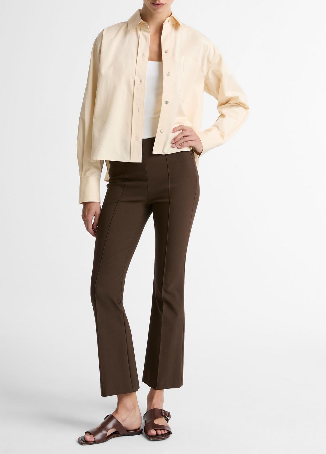Cotton Cropped Button-Front Shirt  in Long Sleeve - ECRU