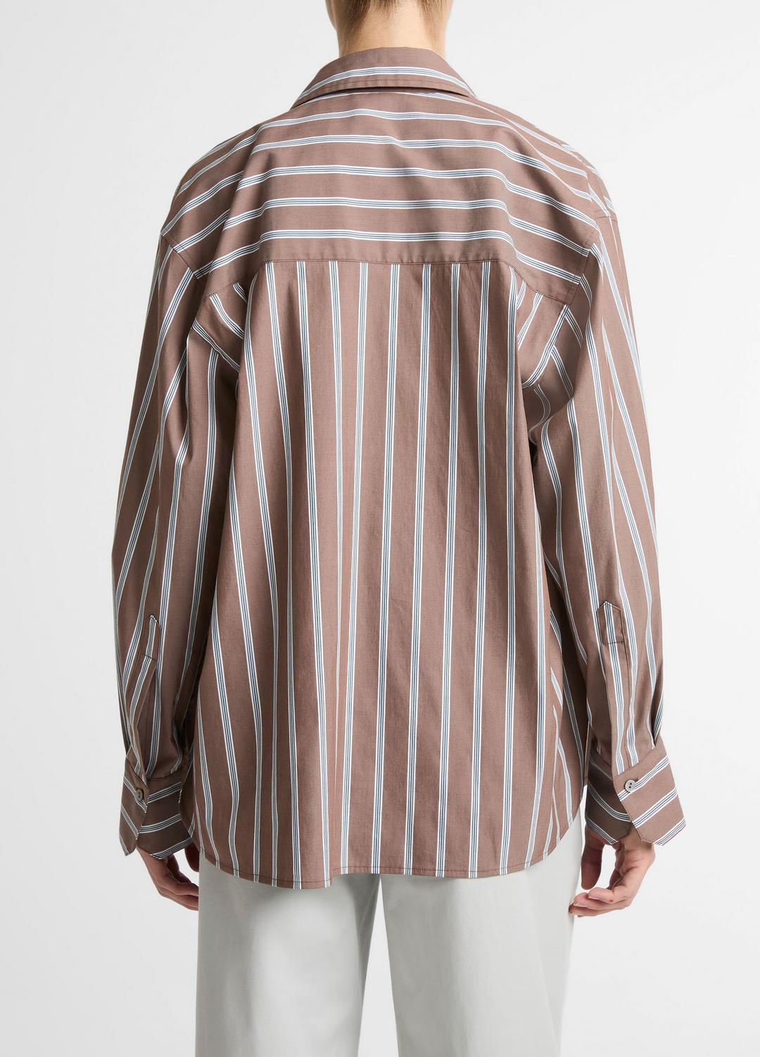 Striped Cotton-Blend Button-Front Shirt in Long Sleeve - BROWN MULTI
