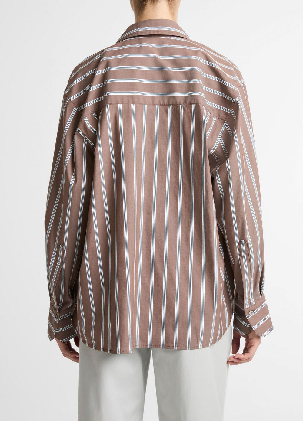 Striped Cotton-Blend Button-Front Shirt in Long Sleeve - BROWN MULTI