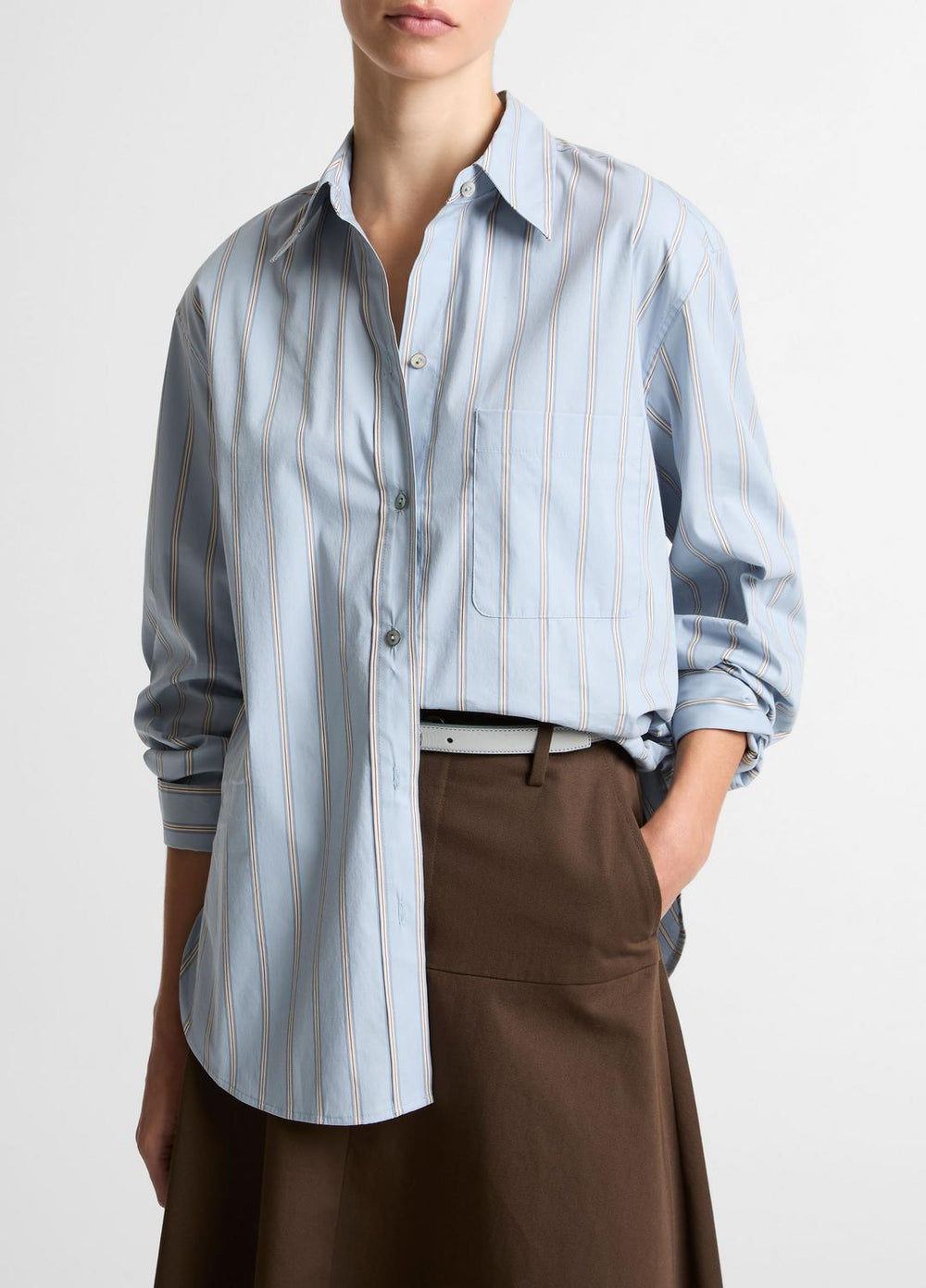 Striped Cotton-Blend Button-Front Shirt in Long Sleeve - DEL MAR MULTI