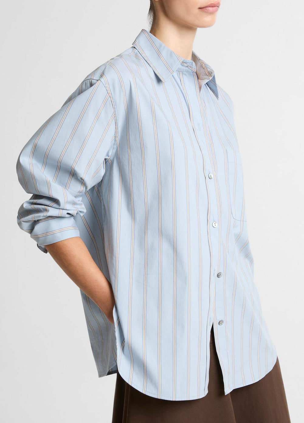 Striped Cotton-Blend Button-Front Shirt in Long Sleeve - DEL MAR MULTI