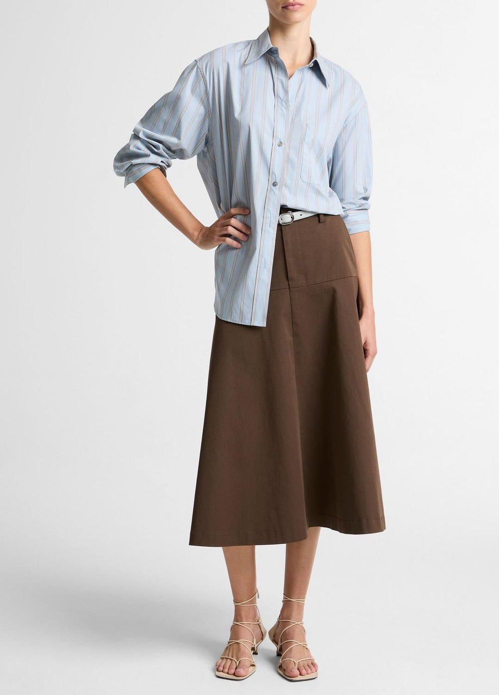 Striped Cotton-Blend Button-Front Shirt in Long Sleeve - DEL MAR MULTI