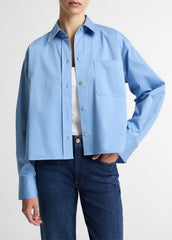 Cotton Cropped Button-Front Shirt  in Long Sleeve - HYDRA