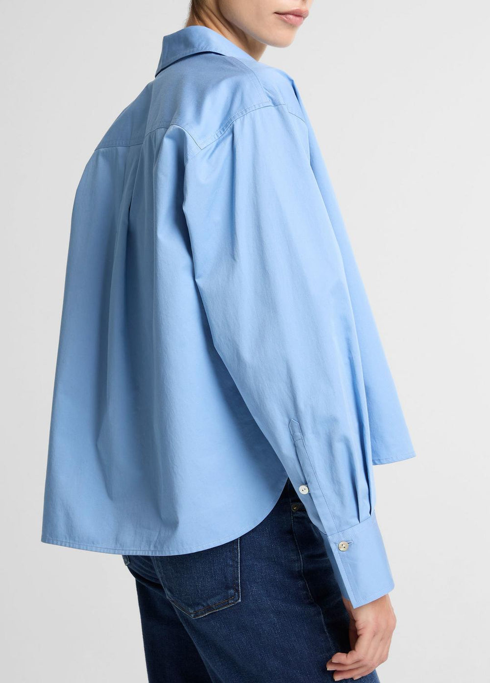 Cotton Cropped Button-Front Shirt  in Long Sleeve - HYDRA