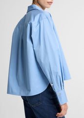 Cotton Cropped Button-Front Shirt  in Long Sleeve - HYDRA