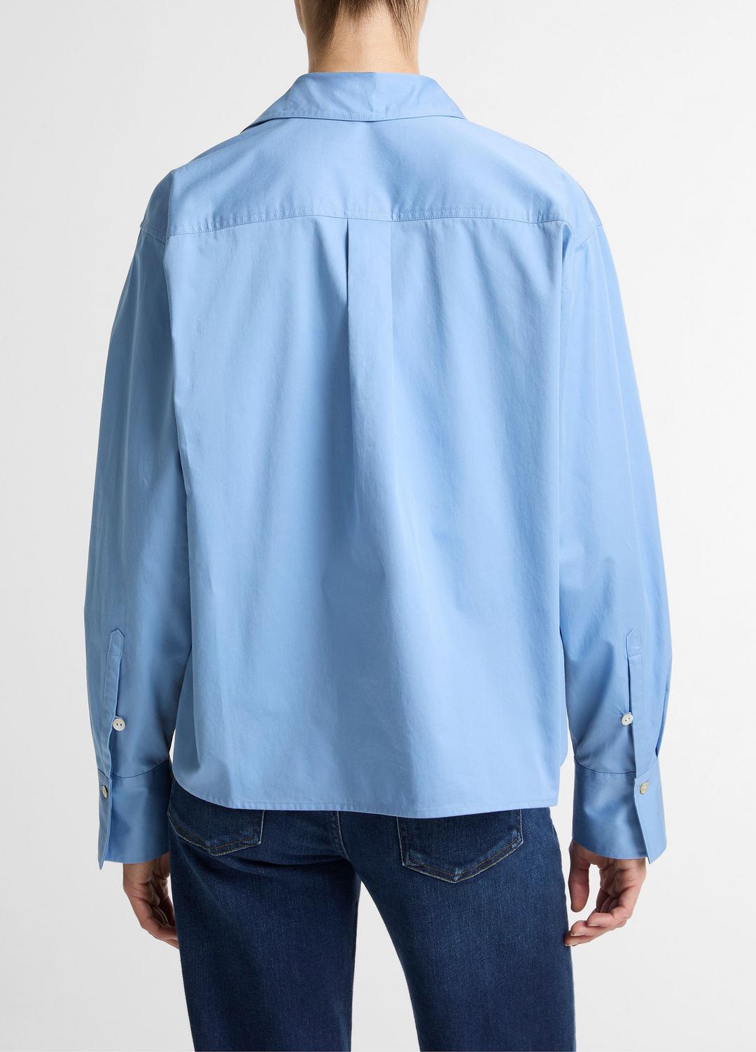 Cotton Cropped Button-Front Shirt  in Long Sleeve - HYDRA