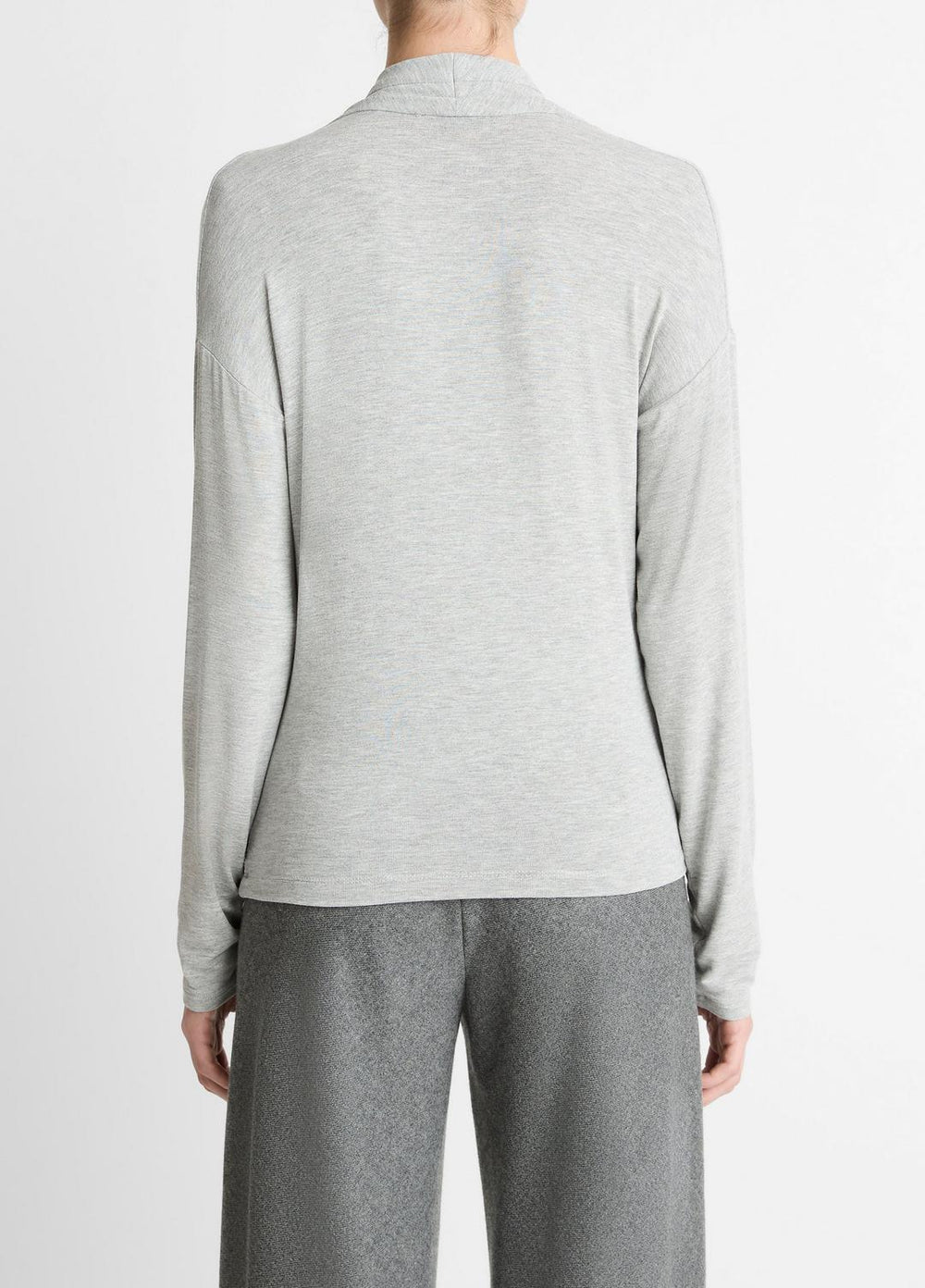 Relaxed Fixed-Wrap Jersey Top in Long Sleeve - HEATHER PALE GREY