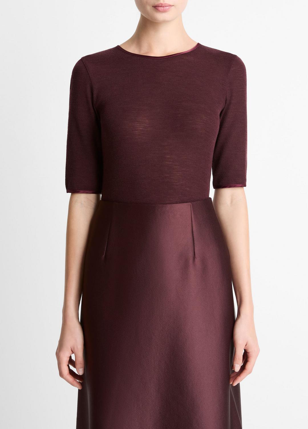 Satin-Trim Wool Elbow-Sleeve T-Shirt in Short Sleeve - OXBLOOD