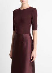Satin-Trim Wool Elbow-Sleeve T-Shirt in Short Sleeve - OXBLOOD