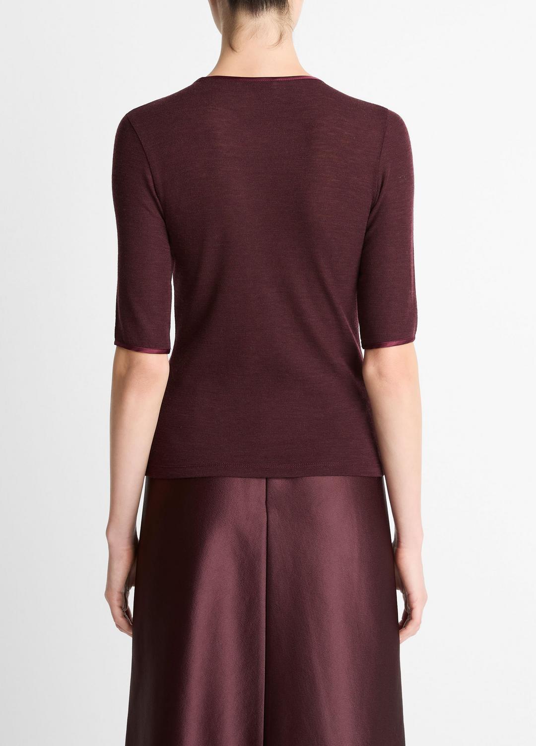 Satin-Trim Wool Elbow-Sleeve T-Shirt in Short Sleeve - OXBLOOD