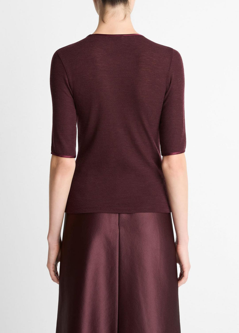 Satin-Trim Wool Elbow-Sleeve T-Shirt in Short Sleeve - OXBLOOD