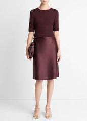 Satin-Trim Wool Elbow-Sleeve T-Shirt in Short Sleeve - OXBLOOD