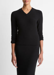 Cozy Rib High V-Neck Top in Long Sleeve - BLACK