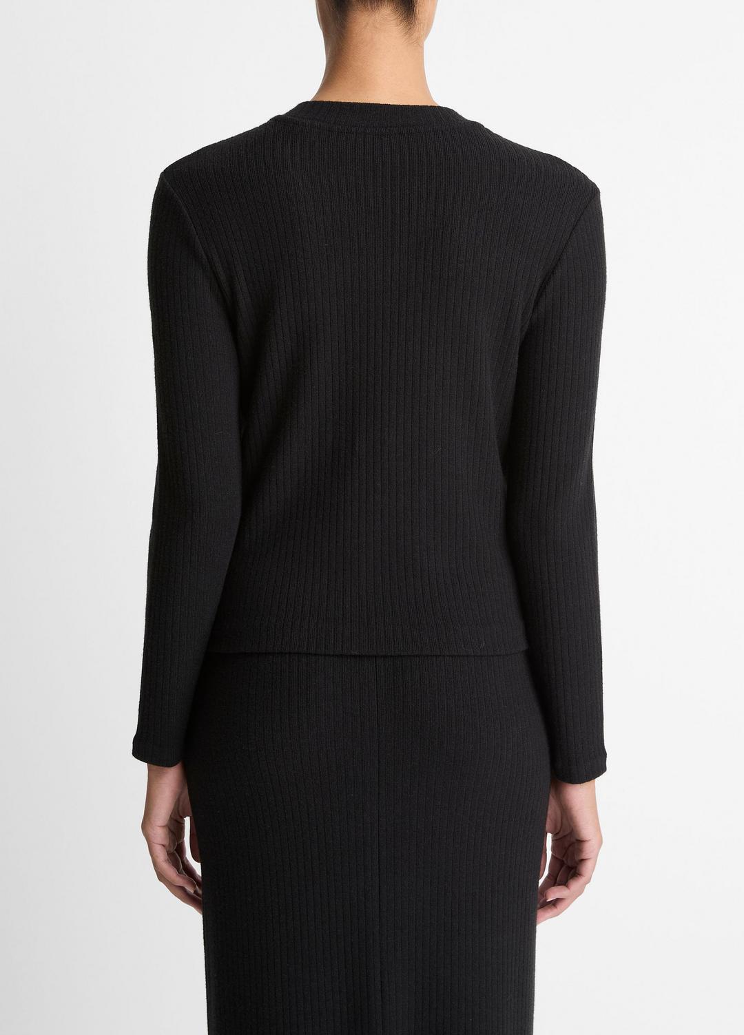 Cozy Rib High V-Neck Top in Long Sleeve - BLACK