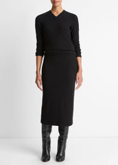 Cozy Rib High V-Neck Top in Long Sleeve - BLACK