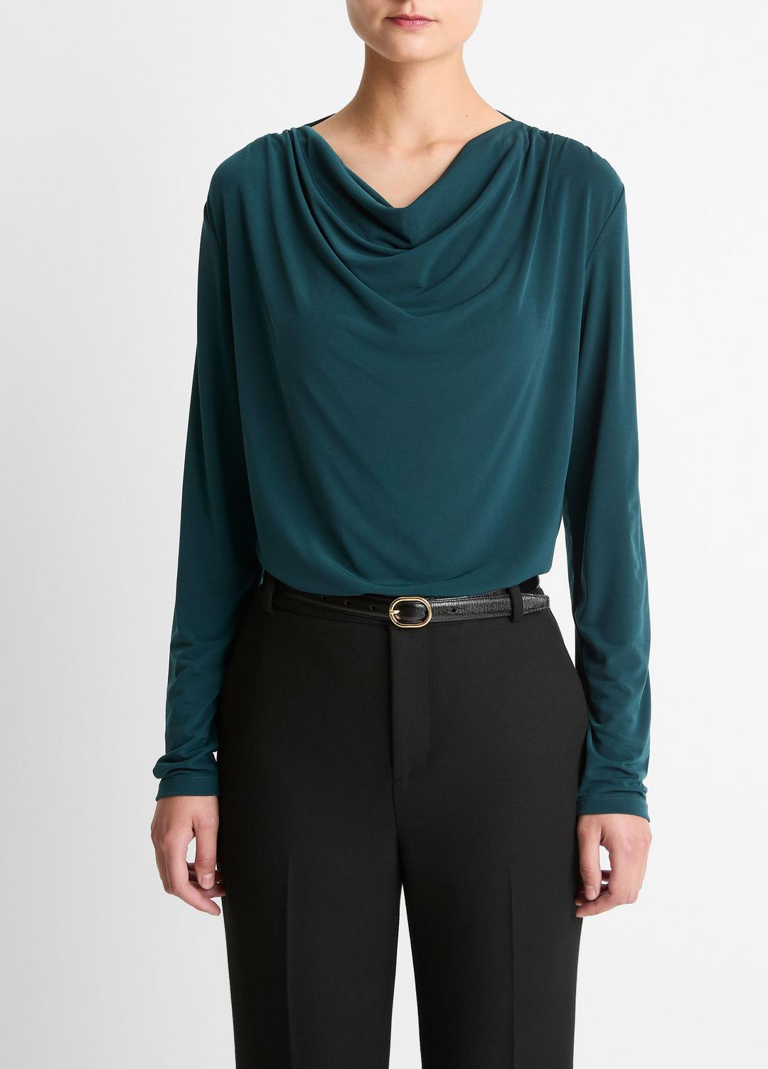 Matte Jersey Cowl-Neck Top in Long Sleeve - JUNIPER