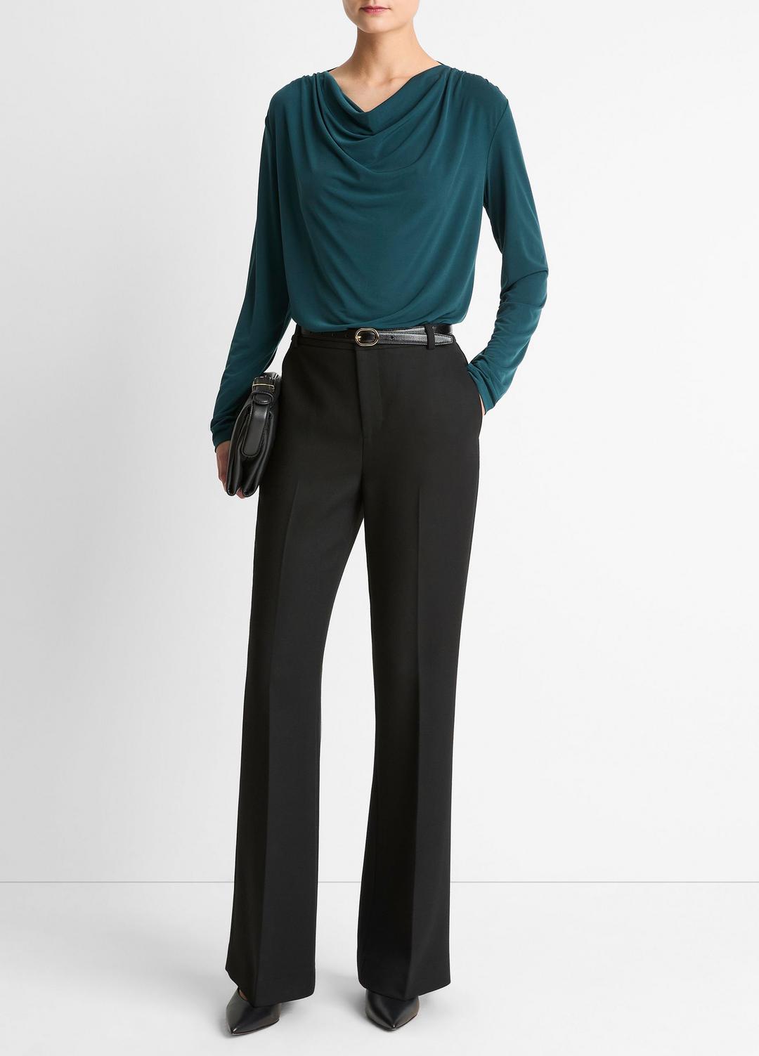 Matte Jersey Cowl-Neck Top in Long Sleeve - JUNIPER