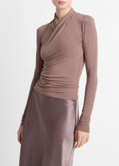Fixed Wrap Long-Sleeve Top in Long Sleeve - SMOKY BERRY
