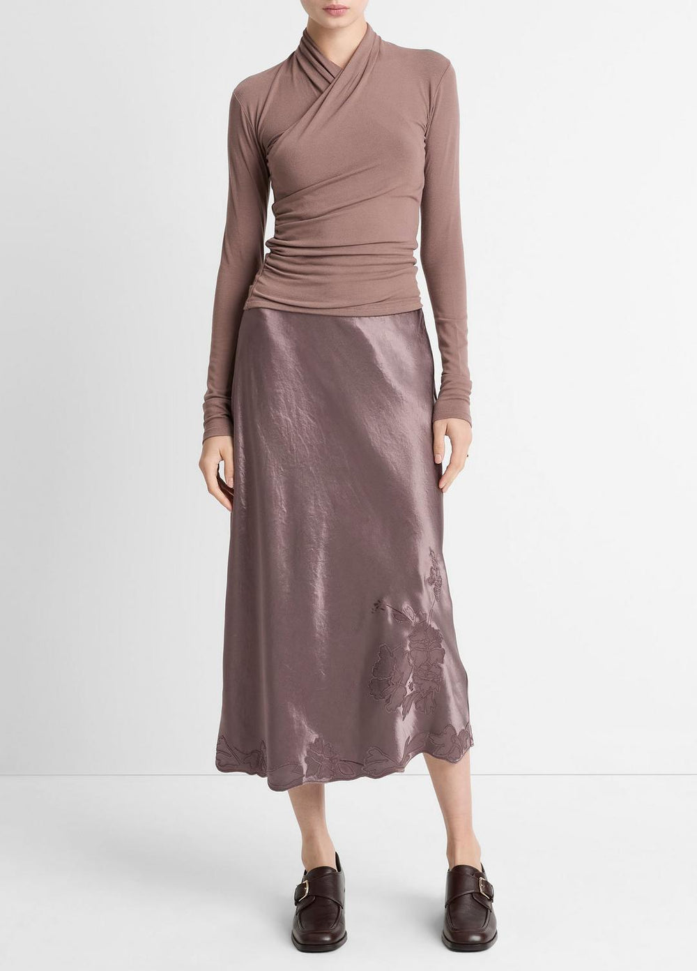 Fixed Wrap Long-Sleeve Top in Long Sleeve - SMOKY BERRY