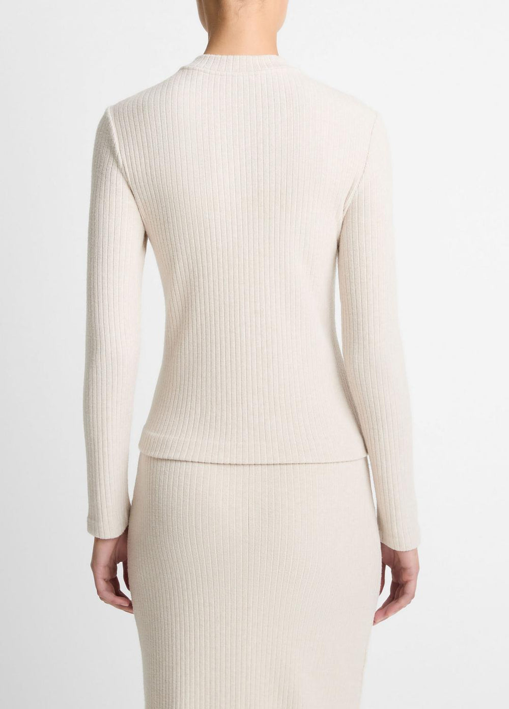 Cozy Rib High V-Neck Top in Long Sleeve - HEATHER CREAM OAT