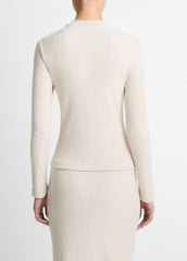 Cozy Rib High V-Neck Top in Long Sleeve - HEATHER CREAM OAT