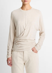 Fixed-Drape Long-Sleeve T-Shirt in Long Sleeve - HEATHER CREAM OAT