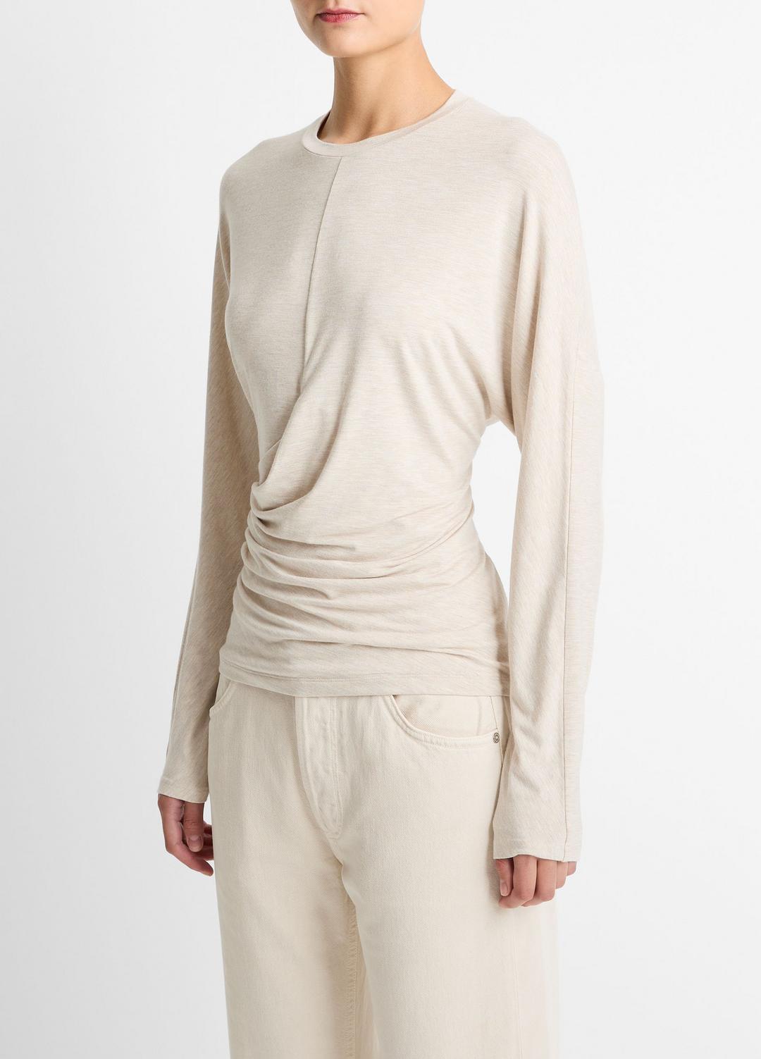Fixed-Drape Long-Sleeve T-Shirt in Long Sleeve - HEATHER CREAM OAT