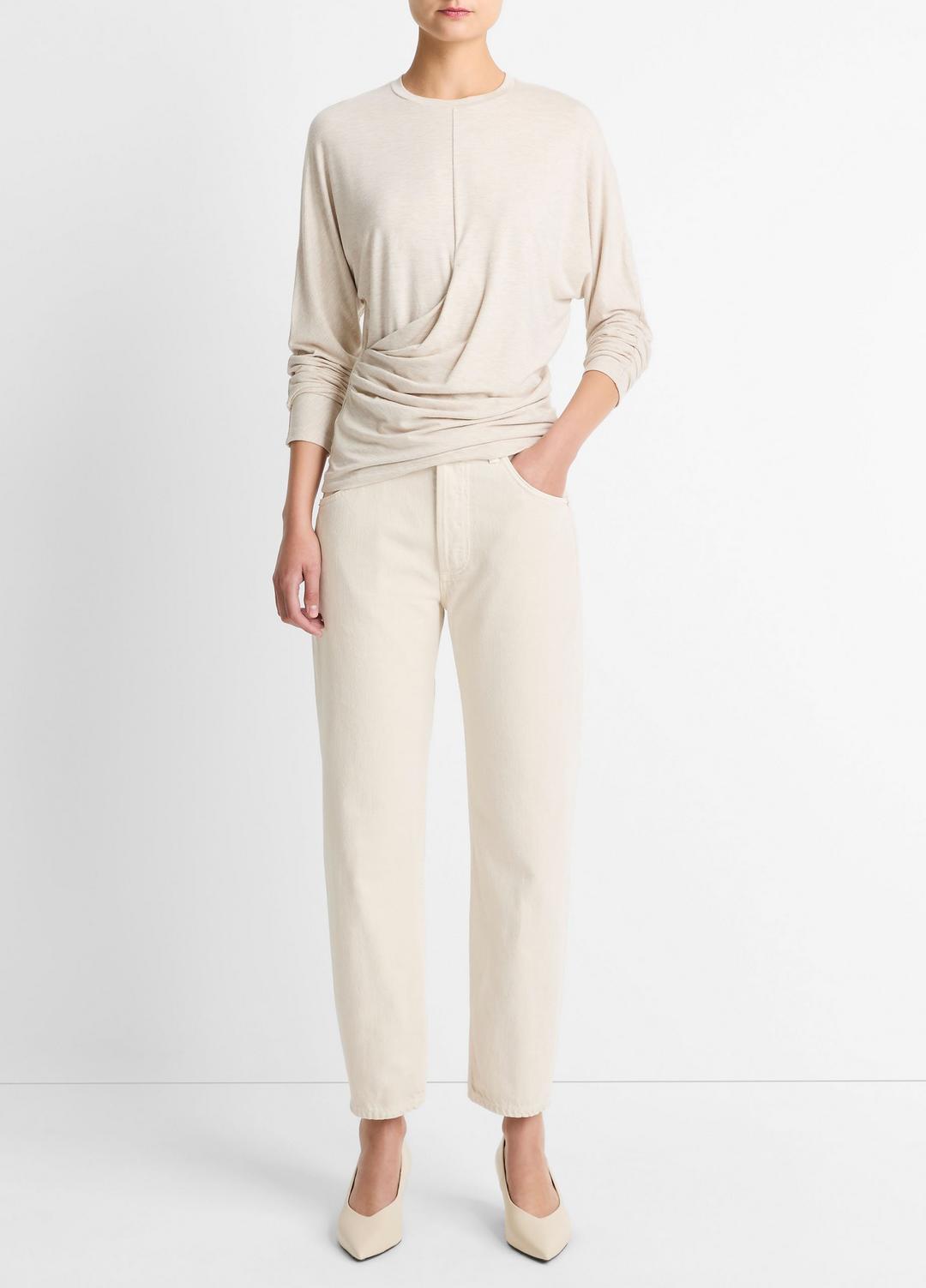 Fixed-Drape Long-Sleeve T-Shirt in Long Sleeve - HEATHER CREAM OAT
