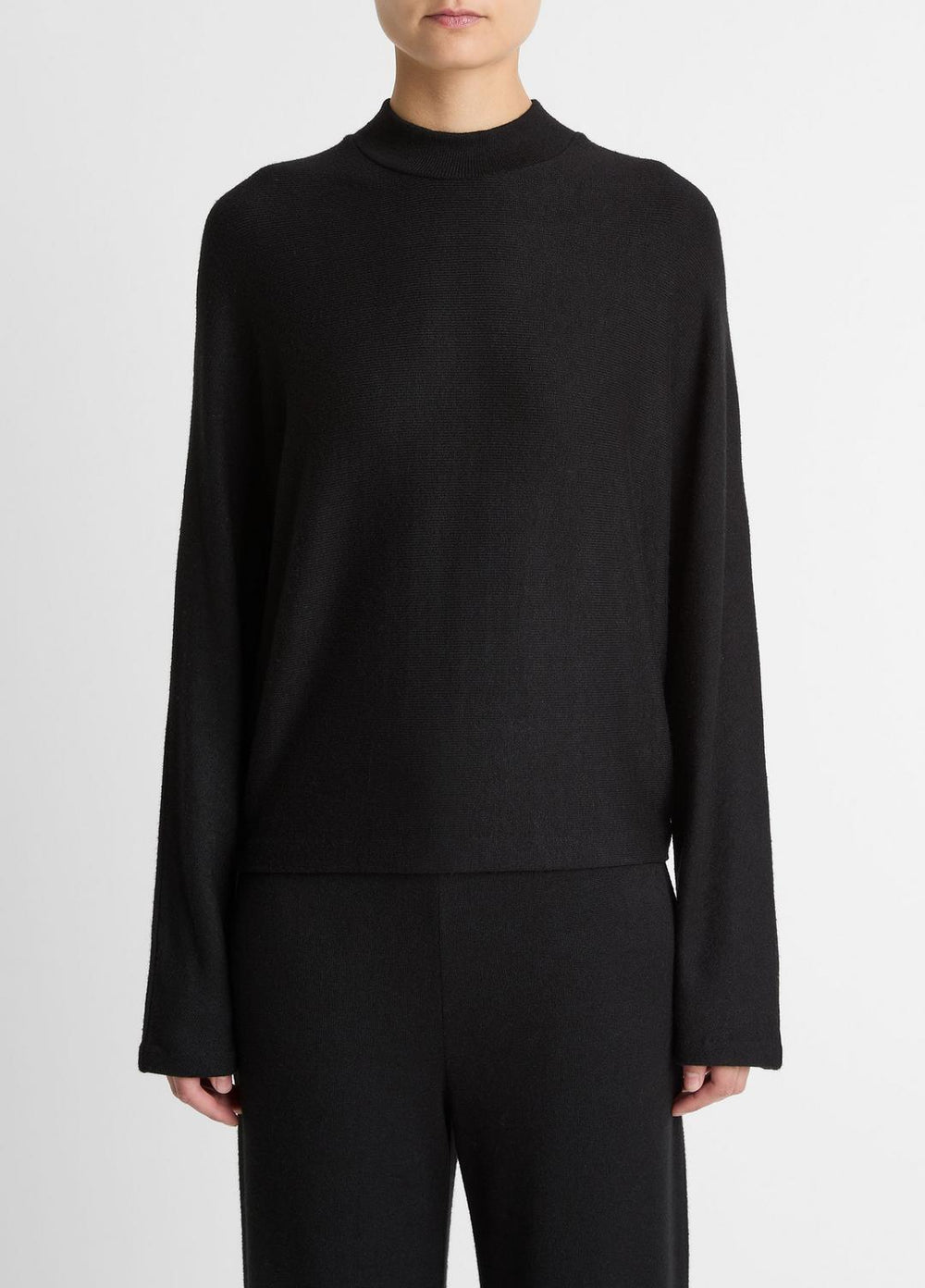 Cozy Dolman-Sleeve Mock-Neck Top in Long Sleeve - BLACK