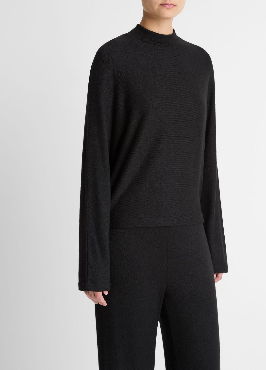 Cozy Dolman-Sleeve Mock-Neck Top in Long Sleeve - BLACK