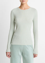 Ribbed Pima Cotton Long-Sleeve T-Shirt in Long Sleeve - LIGHT ALOE STONE