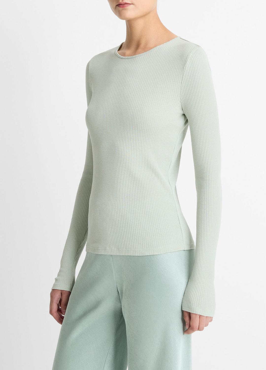 Ribbed Pima Cotton Long-Sleeve T-Shirt in Long Sleeve - LIGHT ALOE STONE