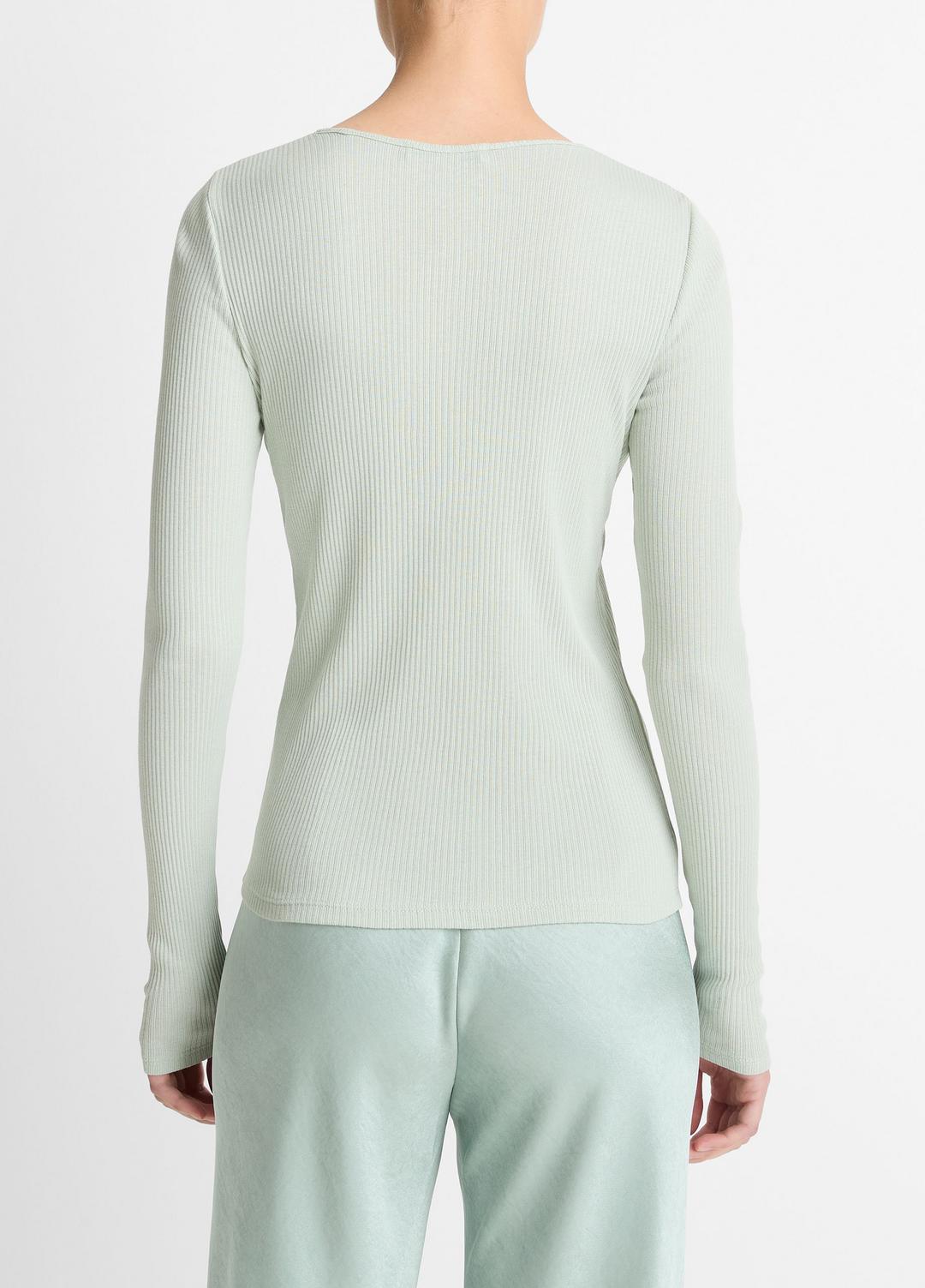 Ribbed Pima Cotton Long-Sleeve T-Shirt in Long Sleeve - LIGHT ALOE STONE
