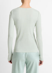 Ribbed Pima Cotton Long-Sleeve T-Shirt in Long Sleeve - LIGHT ALOE STONE