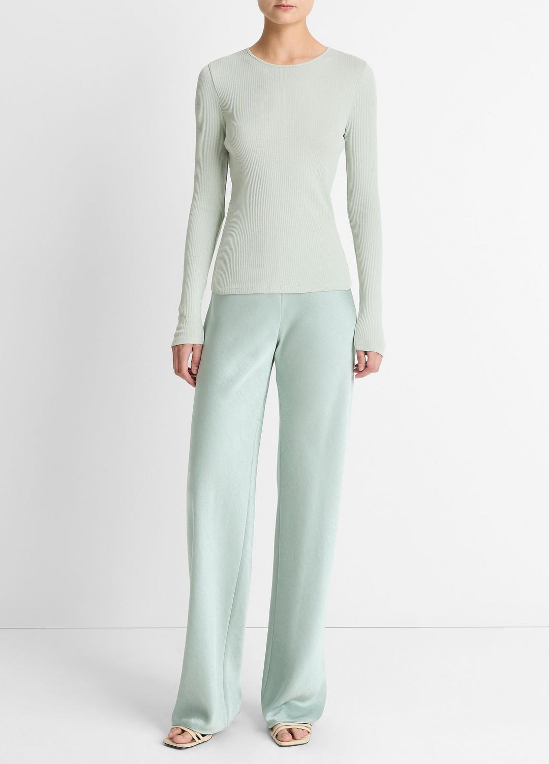 Ribbed Pima Cotton Long-Sleeve T-Shirt in Long Sleeve - LIGHT ALOE STONE