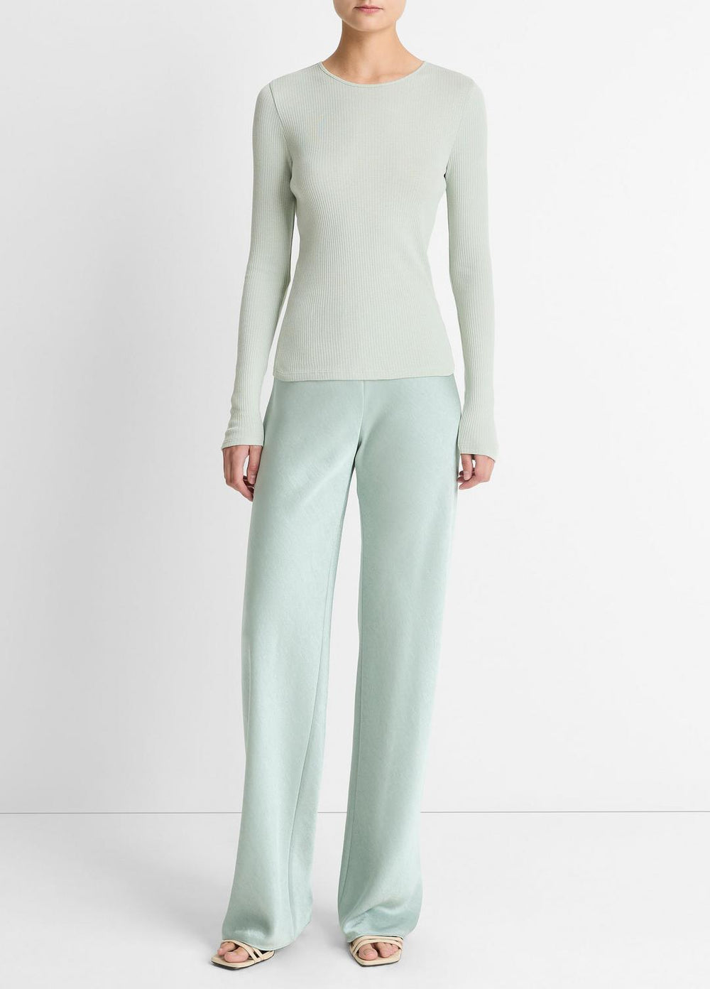Ribbed Pima Cotton Long-Sleeve T-Shirt in Long Sleeve - LIGHT ALOE STONE