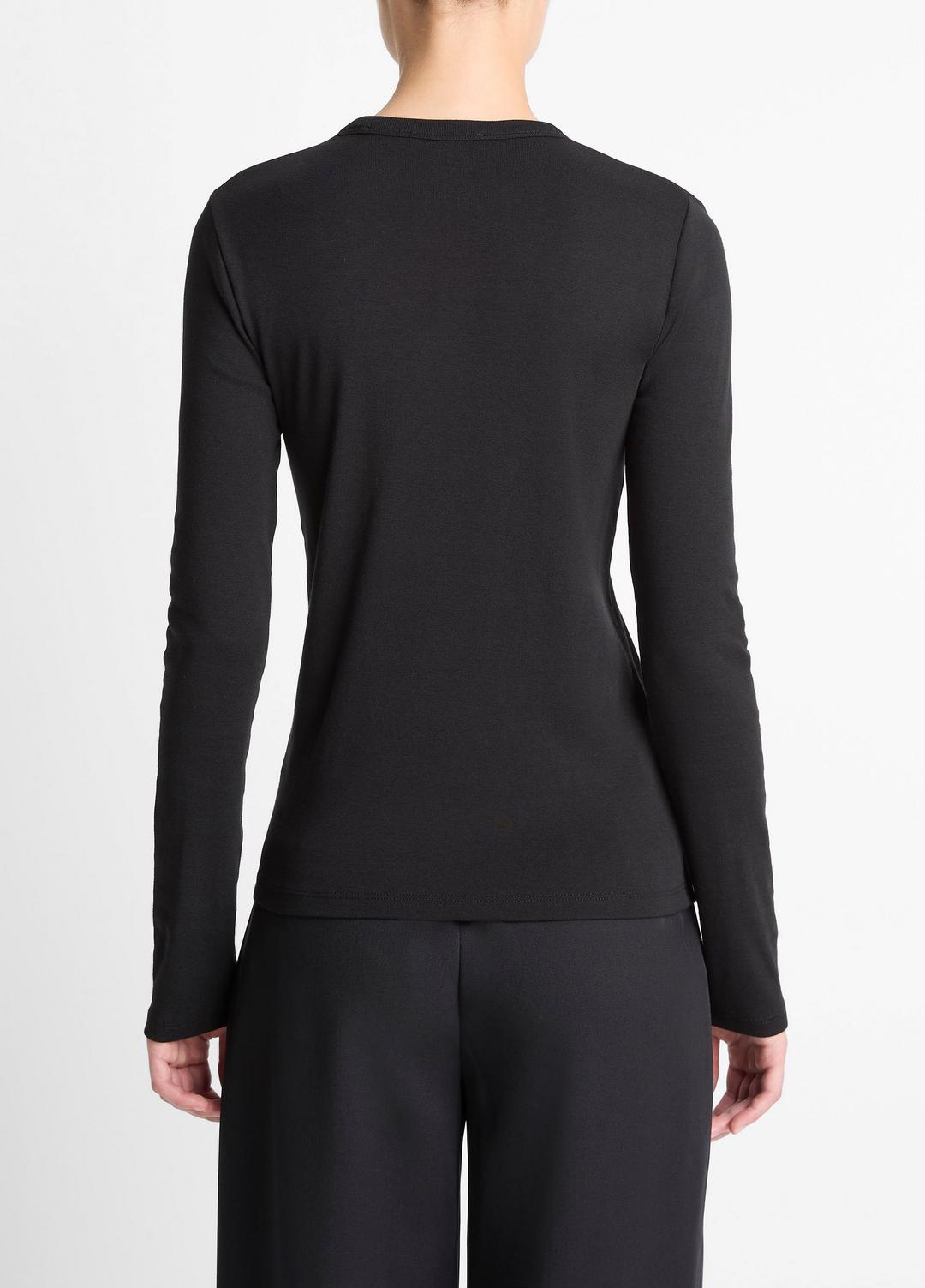 Essential Pima Cotton-Blend Long-Sleeve T-Shirt in Long Sleeve - BLACK