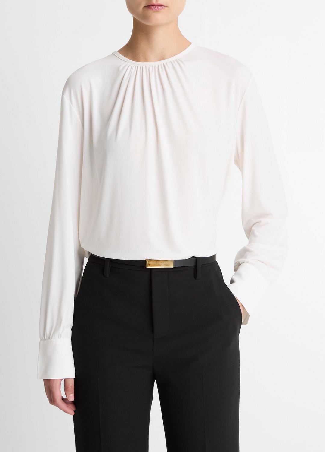 Matte Jersey Gathered Blouse in Long Sleeve - OFF WHITE