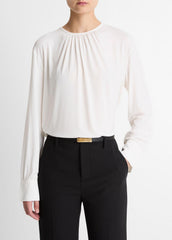 Matte Jersey Gathered Blouse in Long Sleeve - OFF WHITE